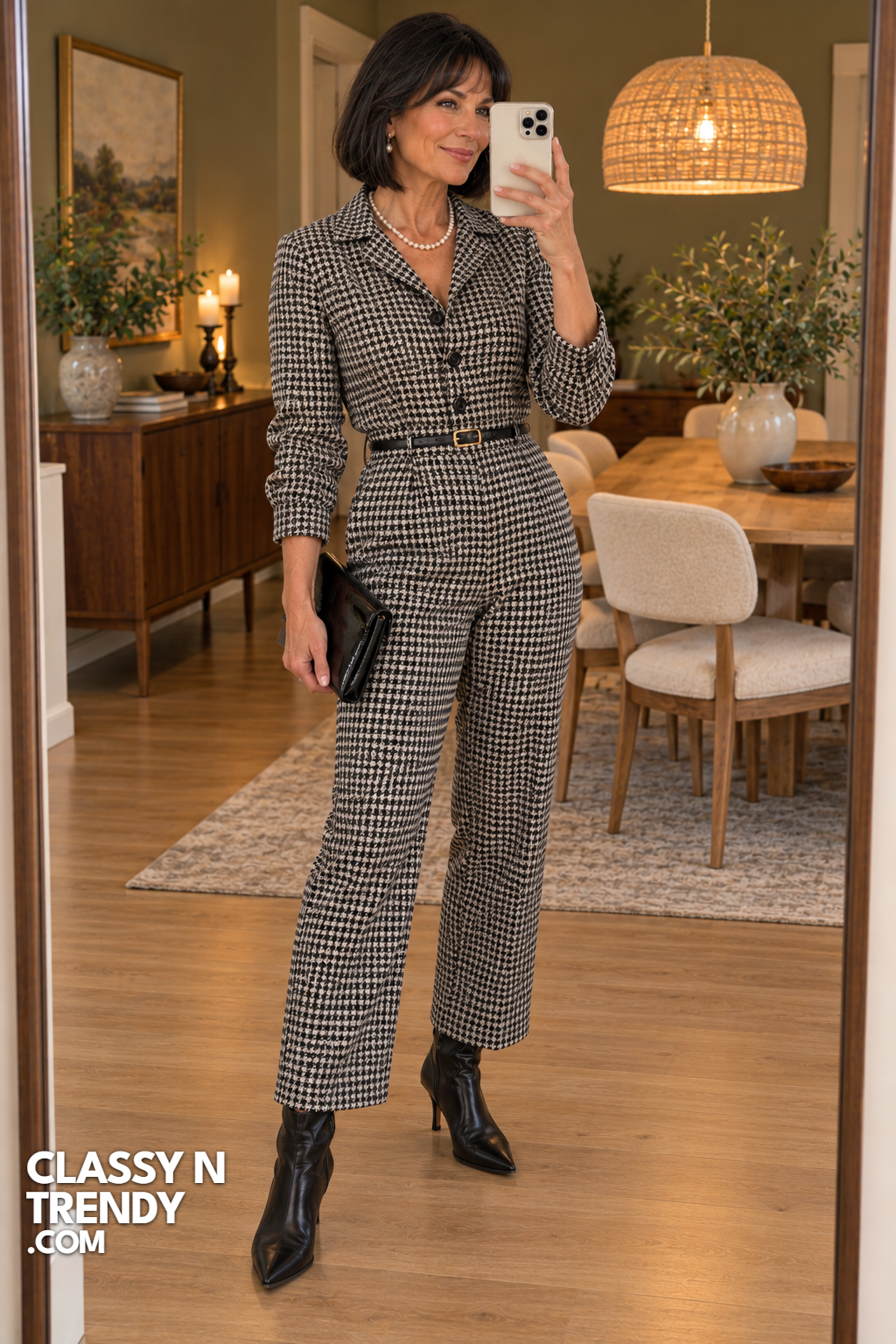 18. Black Houndstooth Wool Jumpsuit