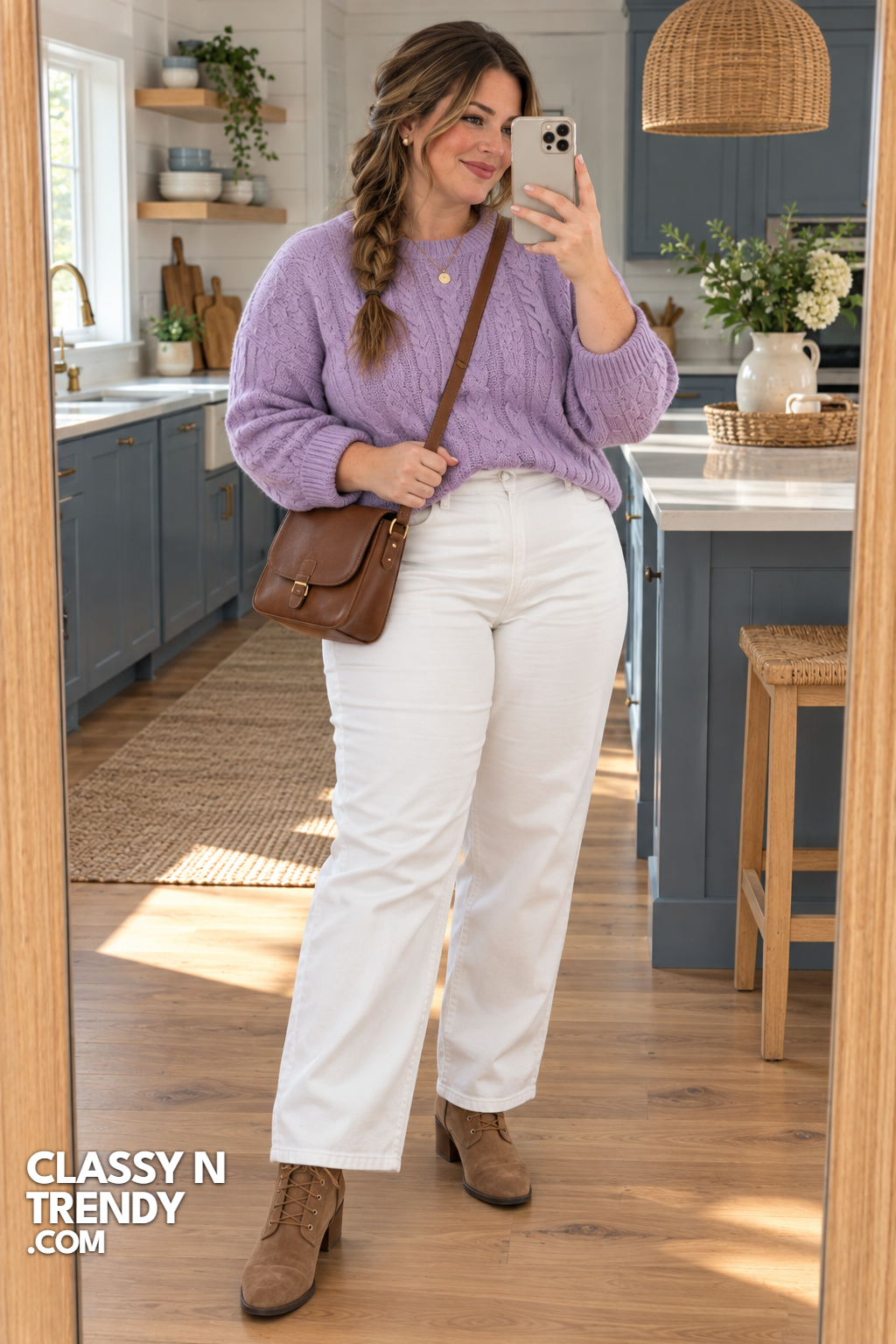 18. Lavender Knit and White Jeans