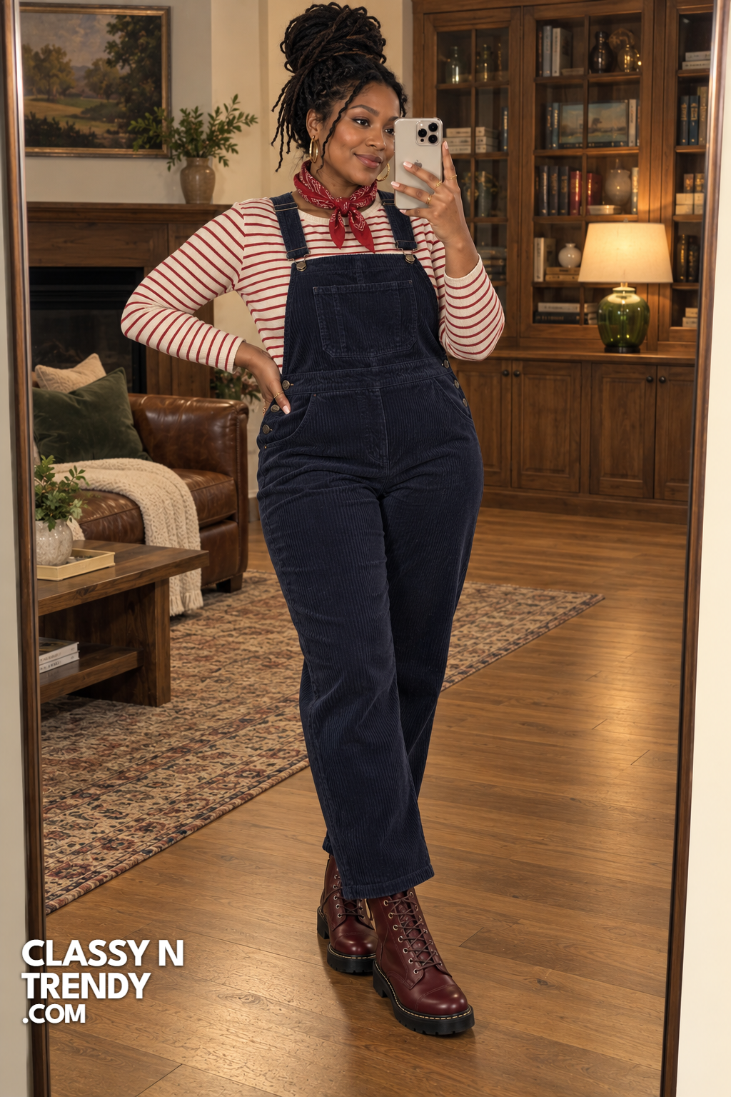 18. Navy Corduroy Overalls and Striped Tee