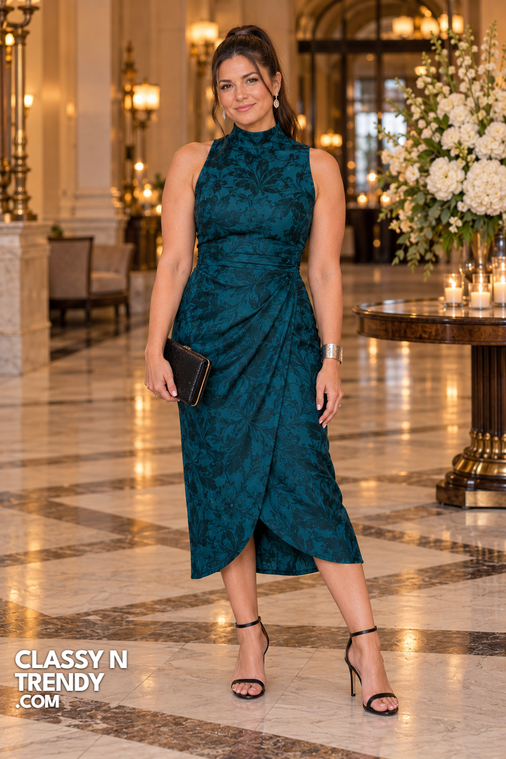 18. Teal Jacquard Midi With Mock Neck