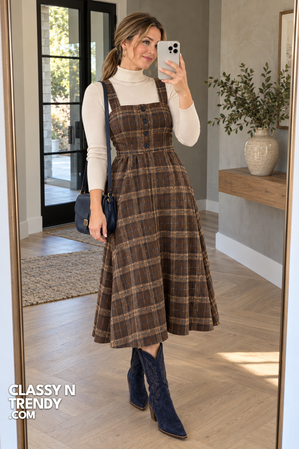 19. Brown Plaid Pinafore Dress