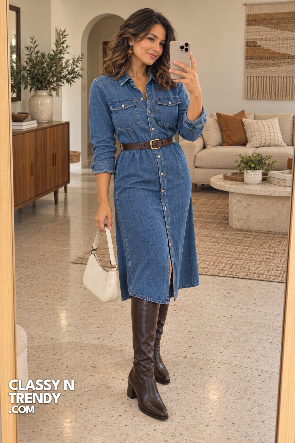 19. Denim Shirt Dress and Boots