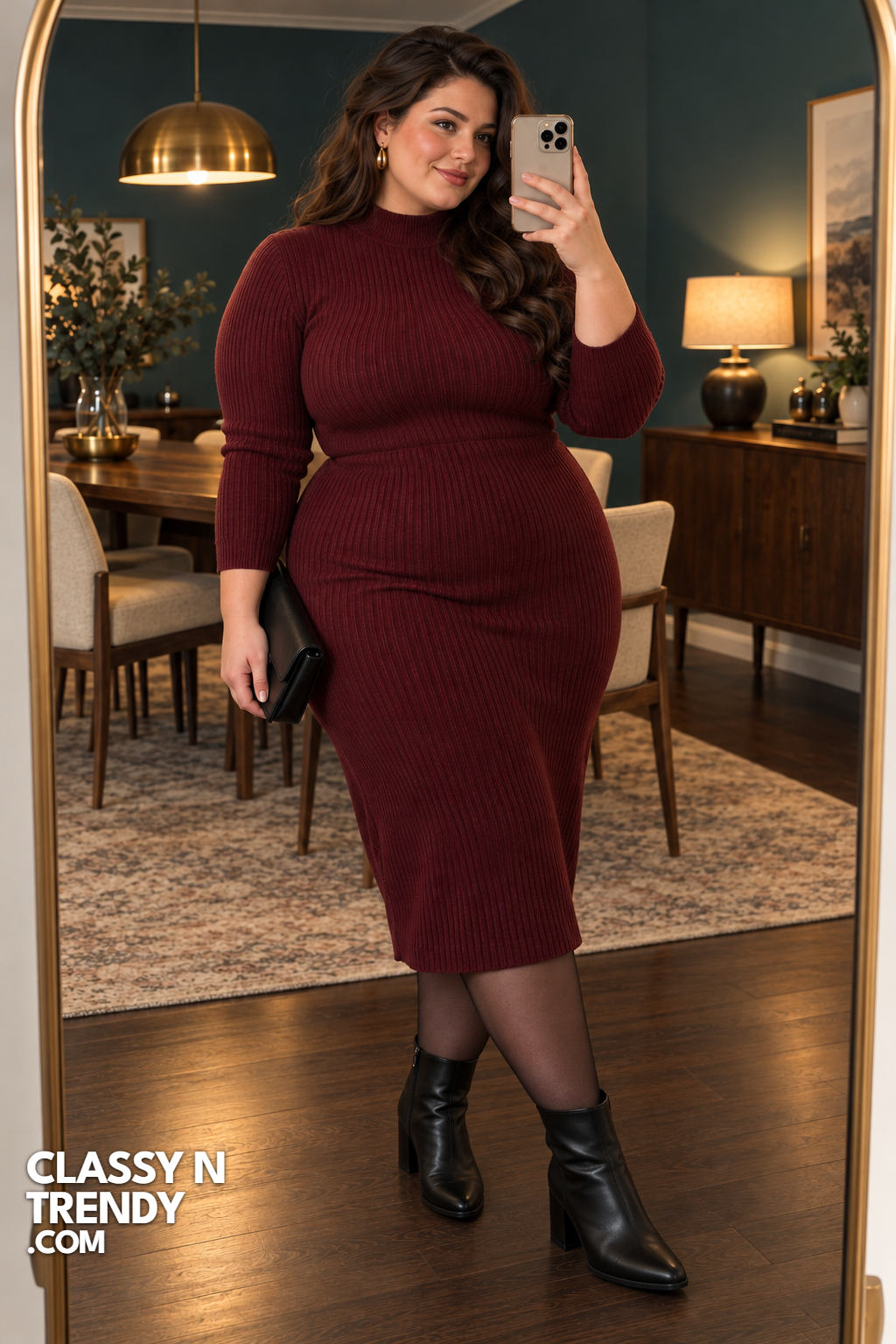 2. Burgundy Ribbed Sweater Dress