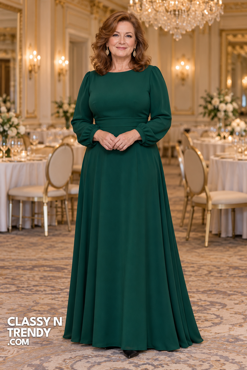 2. Emerald Green Long Sleeve Maxi Gown