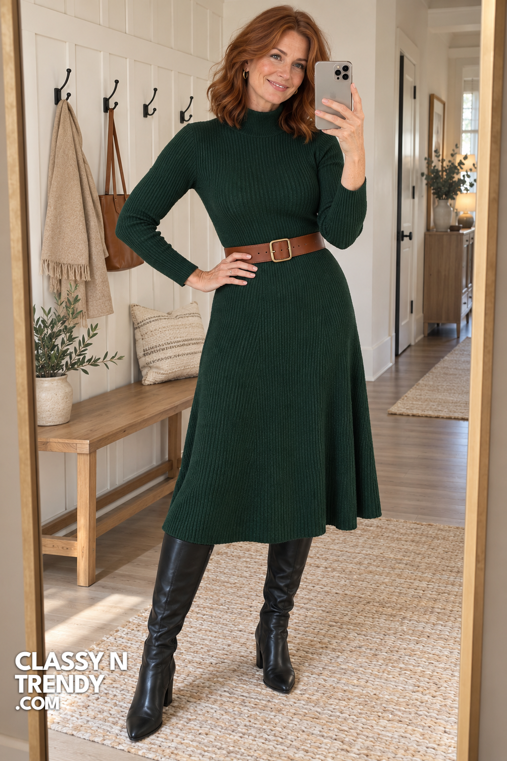 2. Forest Green Knit Midi Dress