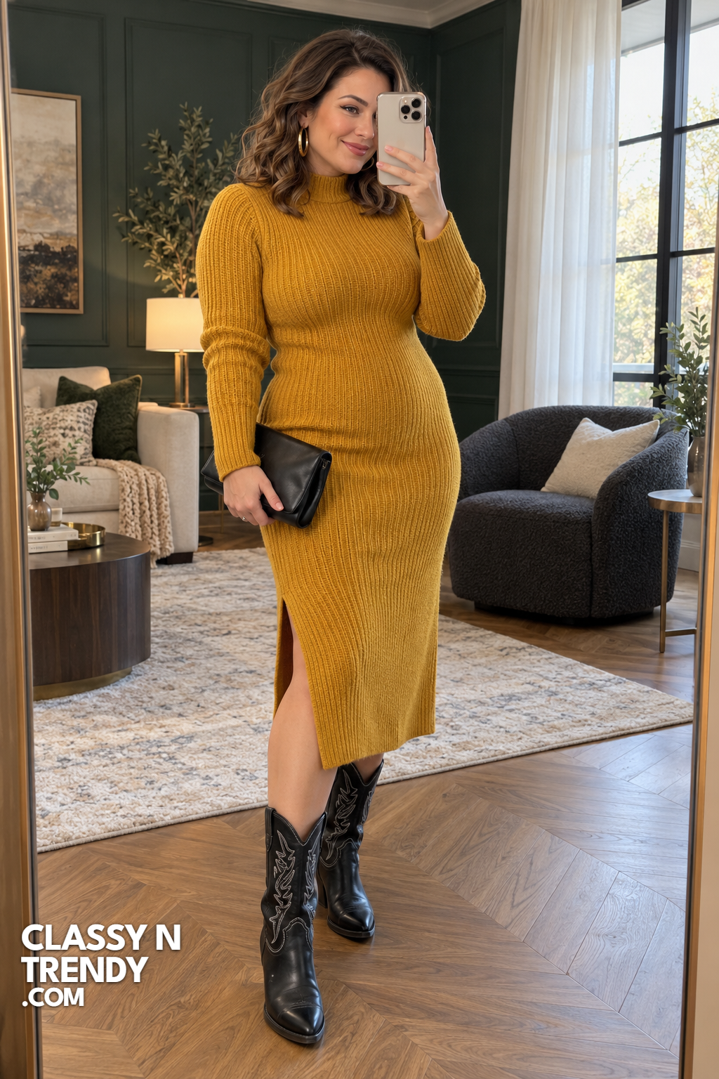2. Mustard Sweater Dress