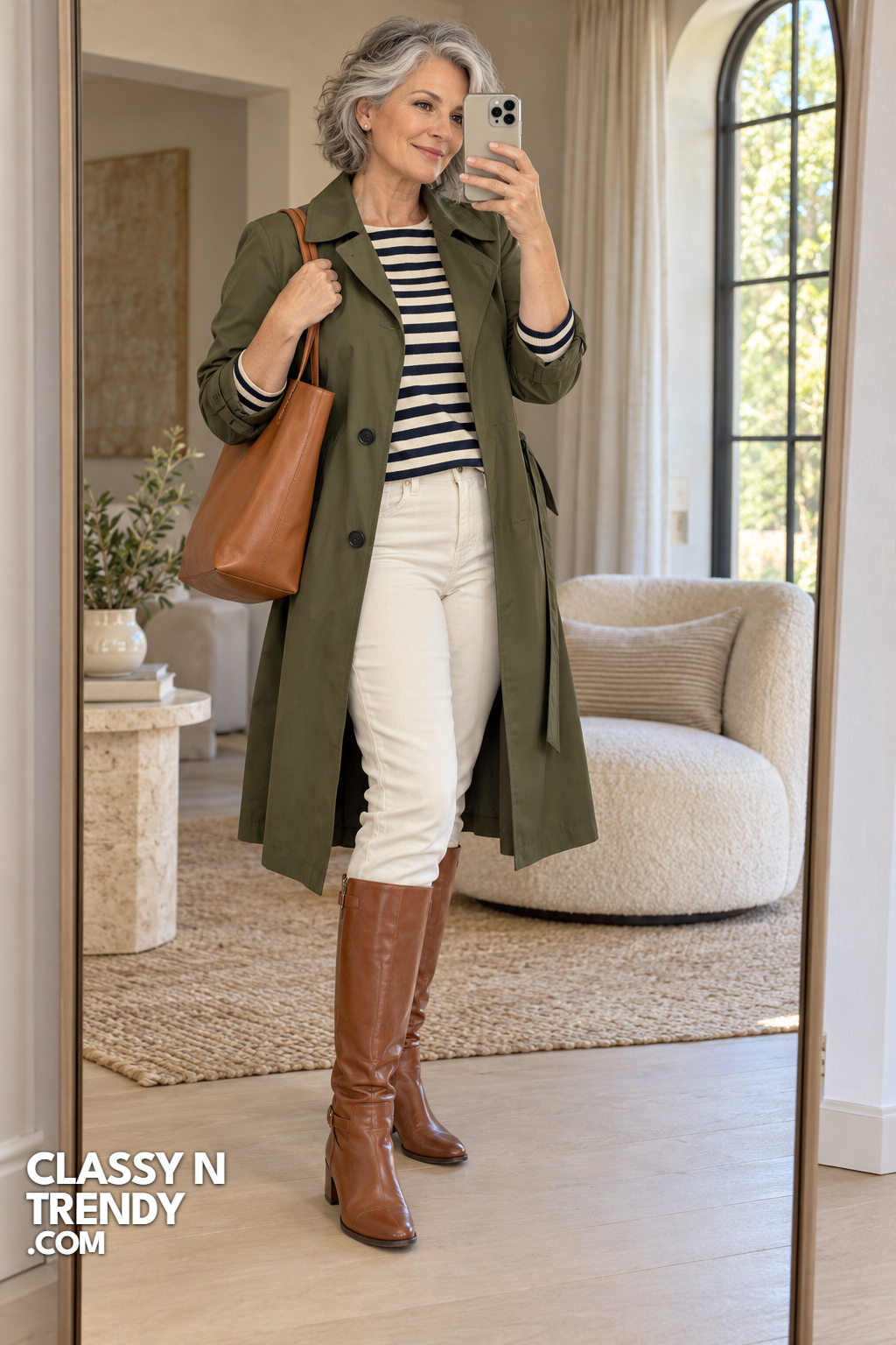 2. Olive Trench Over Breton Stripes