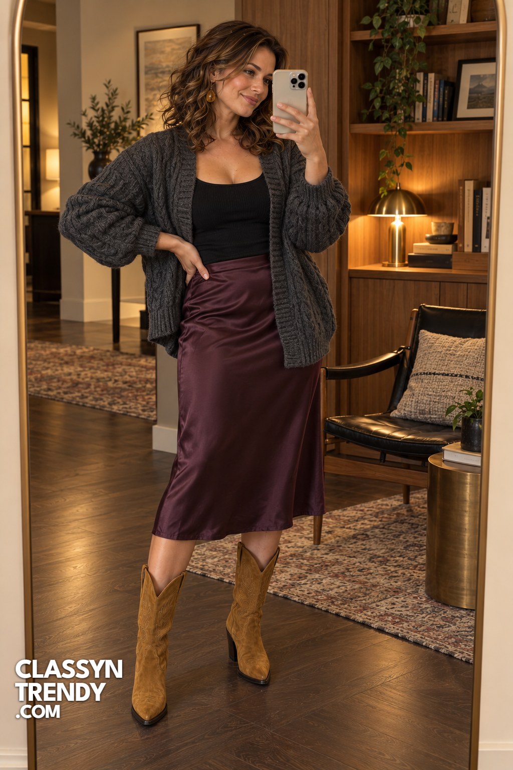 20. Aubergine Skirt and Chunky Cardigan