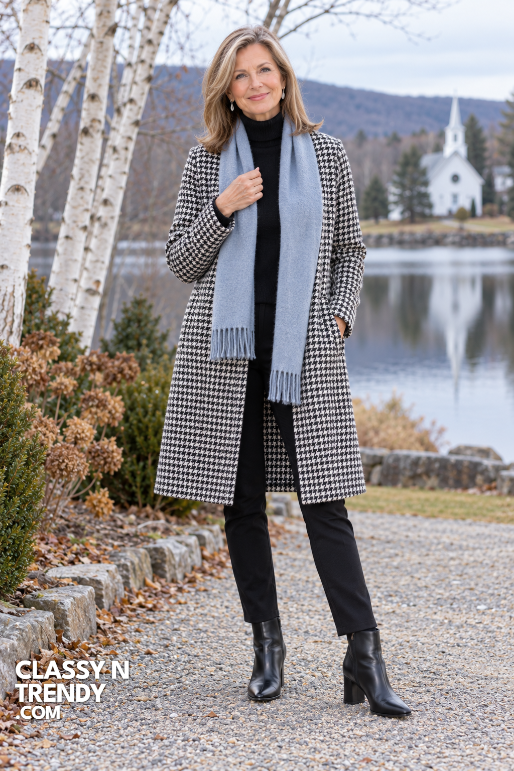 20. Houndstooth Coat With Black Ankle Boots