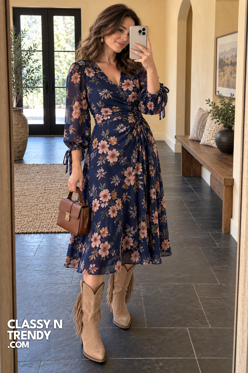20. Navy Floral Midi Dress