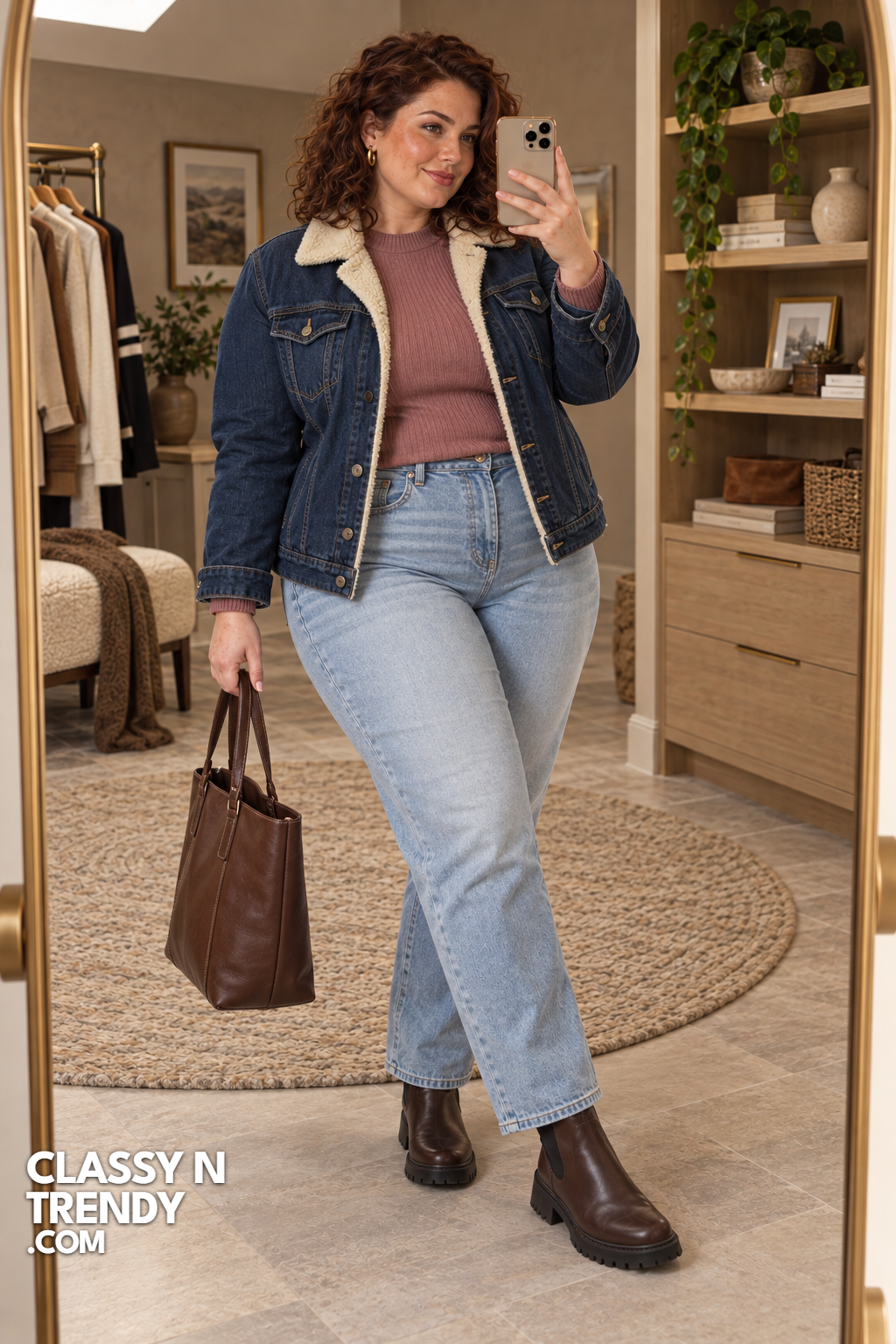 20. Sherpa Denim Jacket and Light Jeans