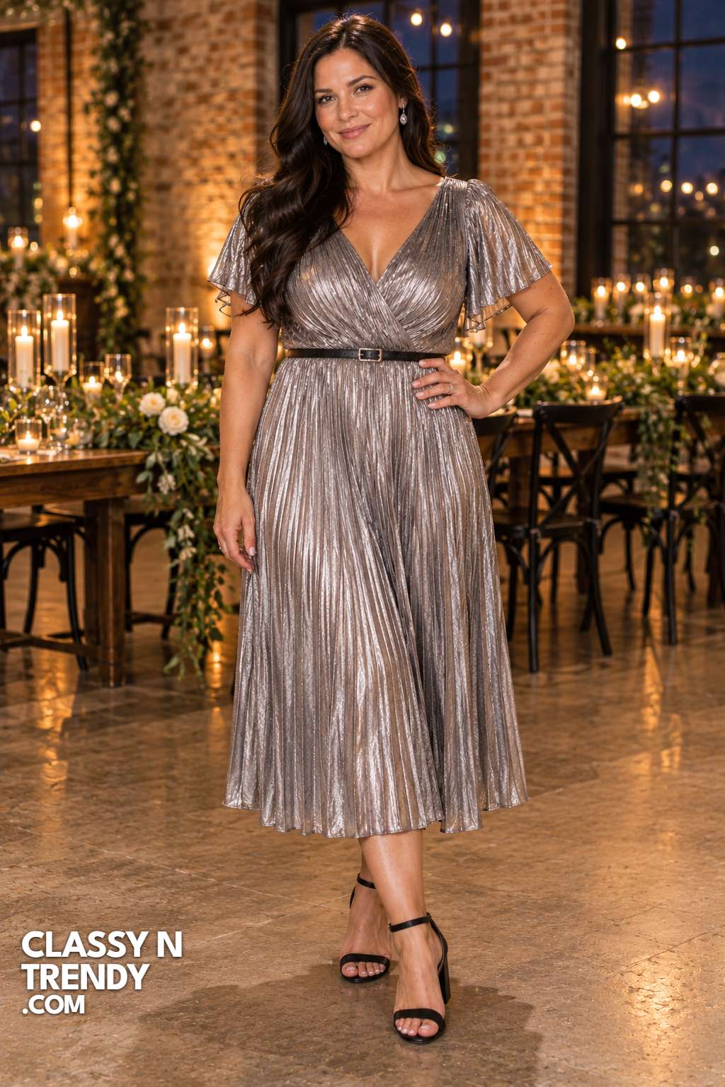 20. Silver Metallic Pleated Midi