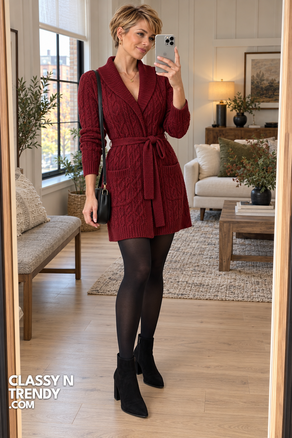 21. Cranberry Cable Cardigan Dress