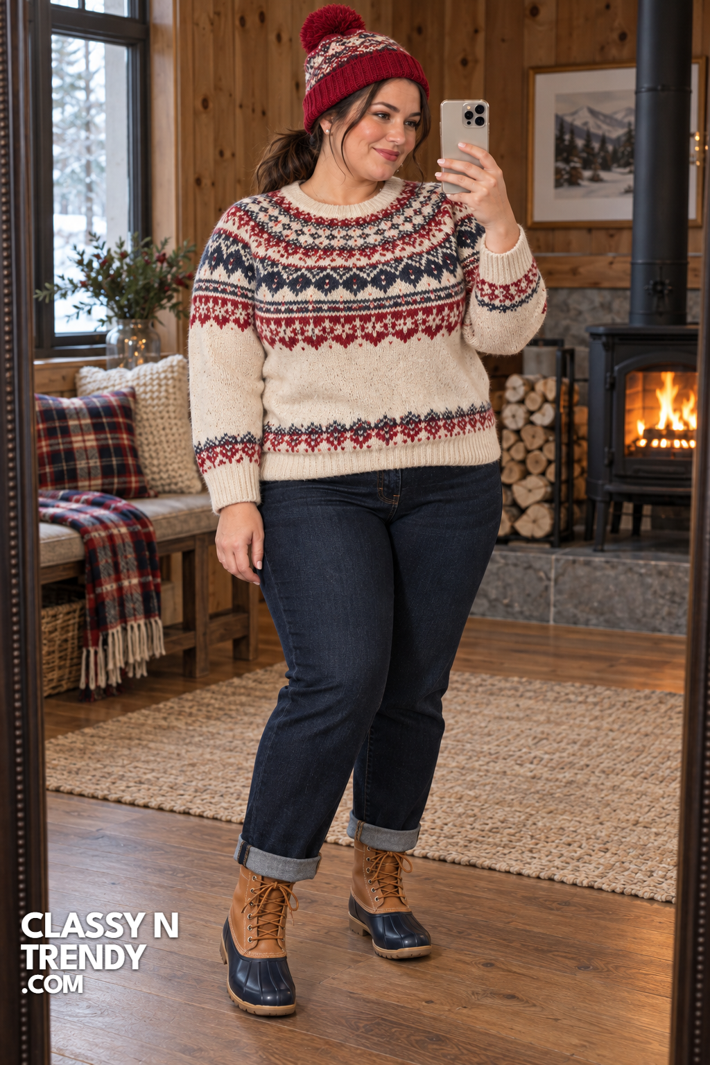 22. Fair Isle Sweater and Dark Jeans