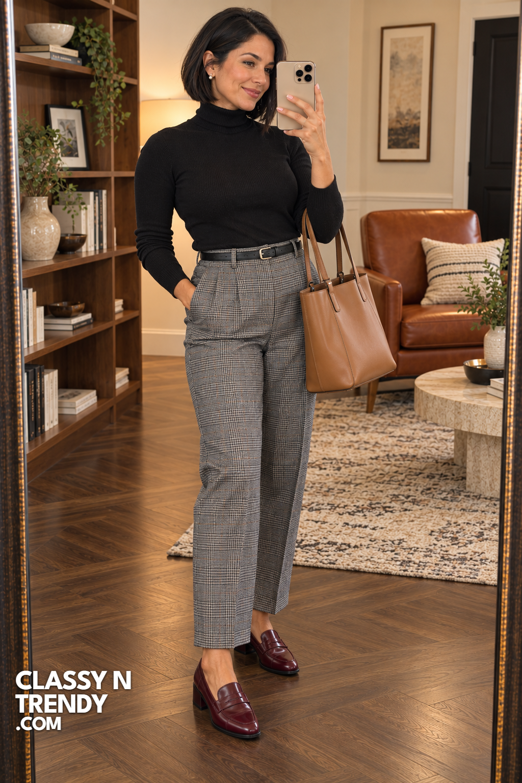 23. Turtleneck and Plaid Trousers