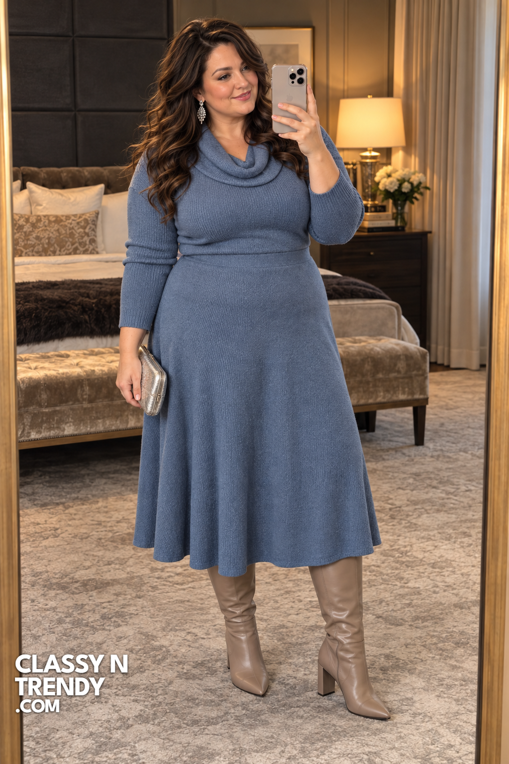23. Dusty Blue Knit Midi Dress
