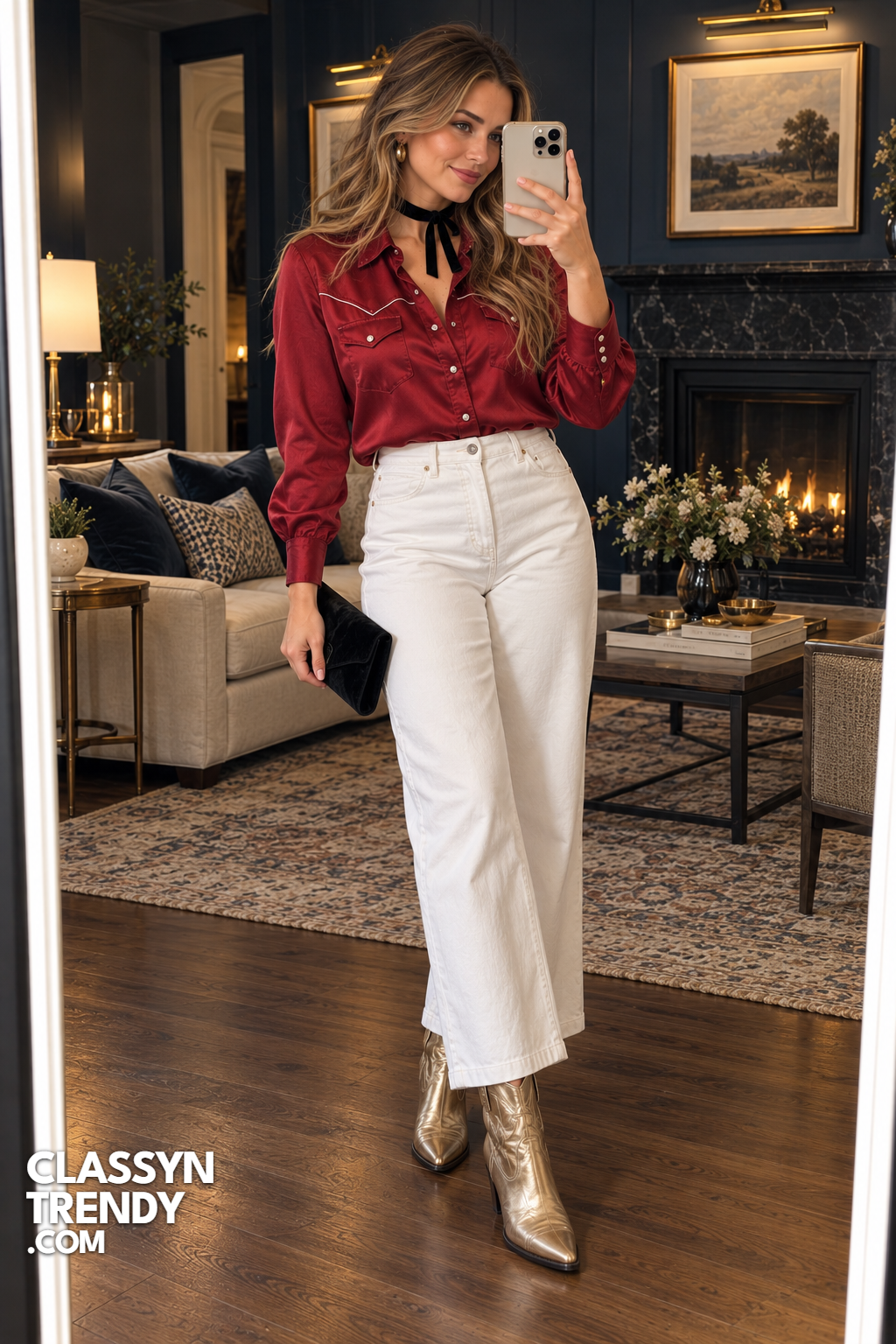 24. Ruby Blouse and White Jeans
