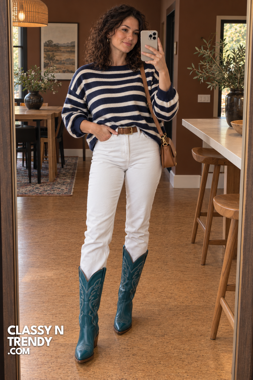 24. Striped Sweater and White Jeans