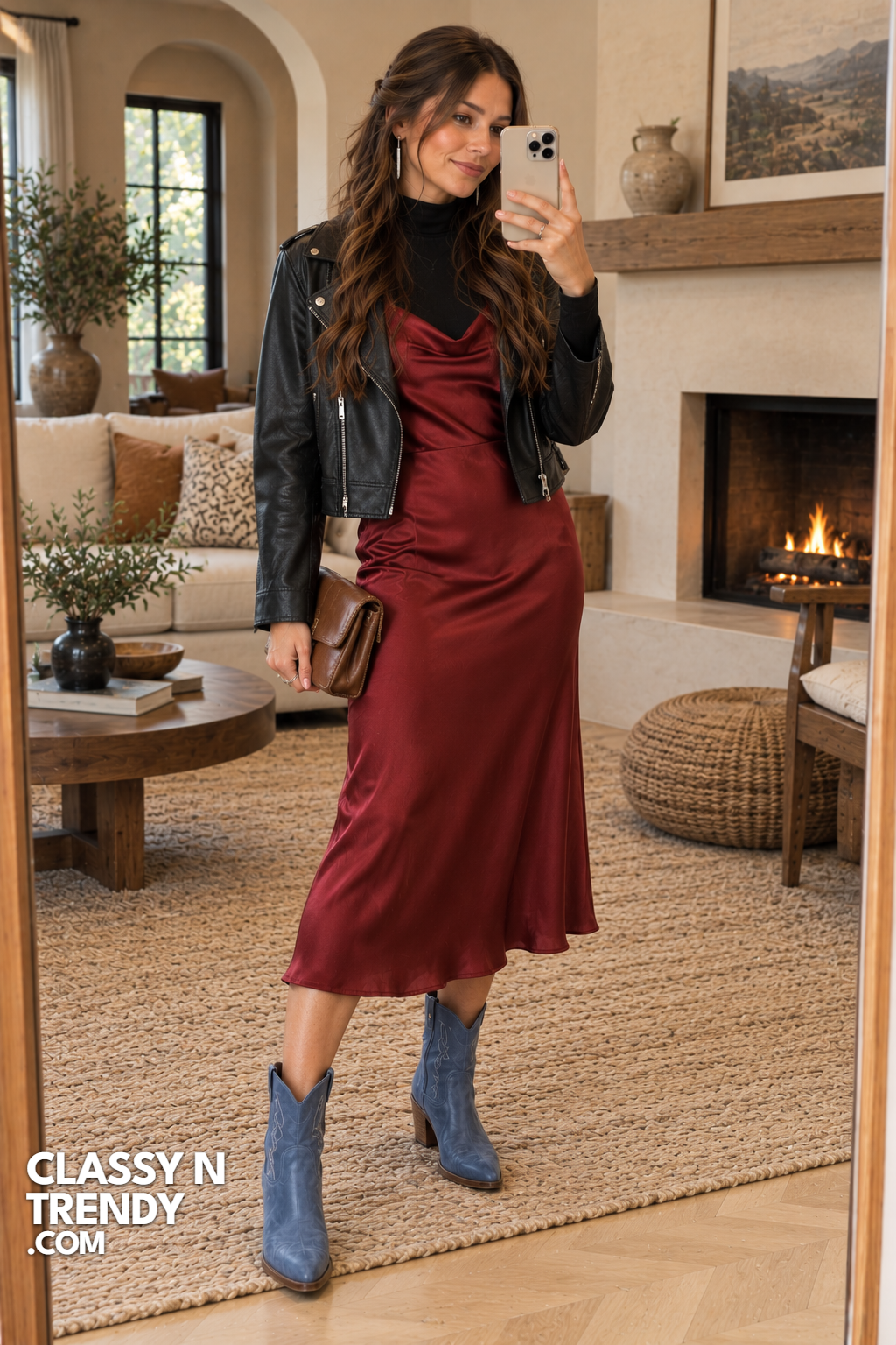 25. Cranberry Slip Dress and Turtleneck