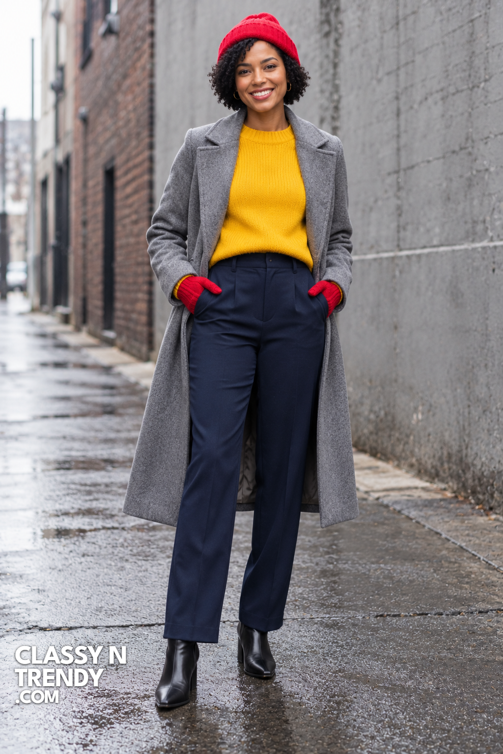 26. Bold Color Blocking Against Winter Grays