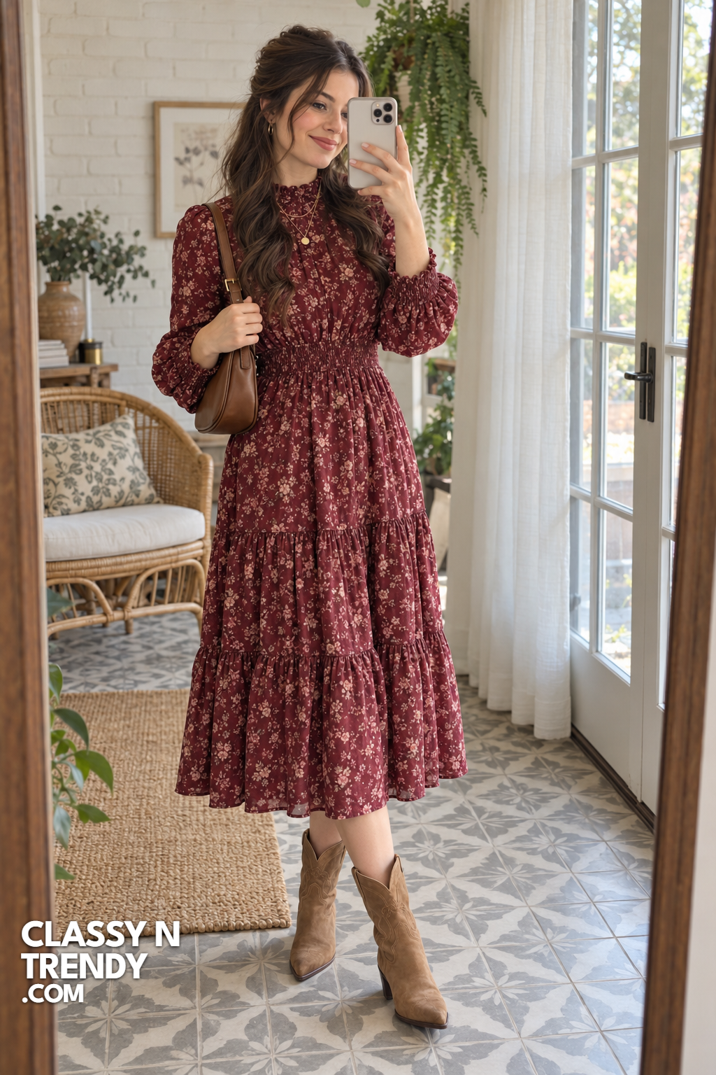 3. Burgundy Prairie Dress
