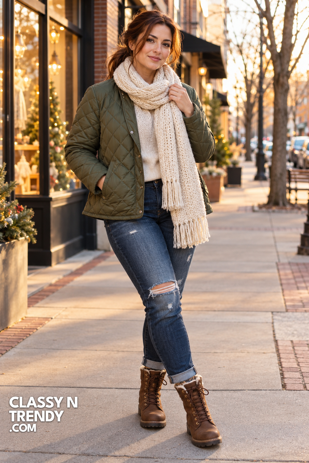3. Modern Explorer: Quilted Jackets & Ripped Denim