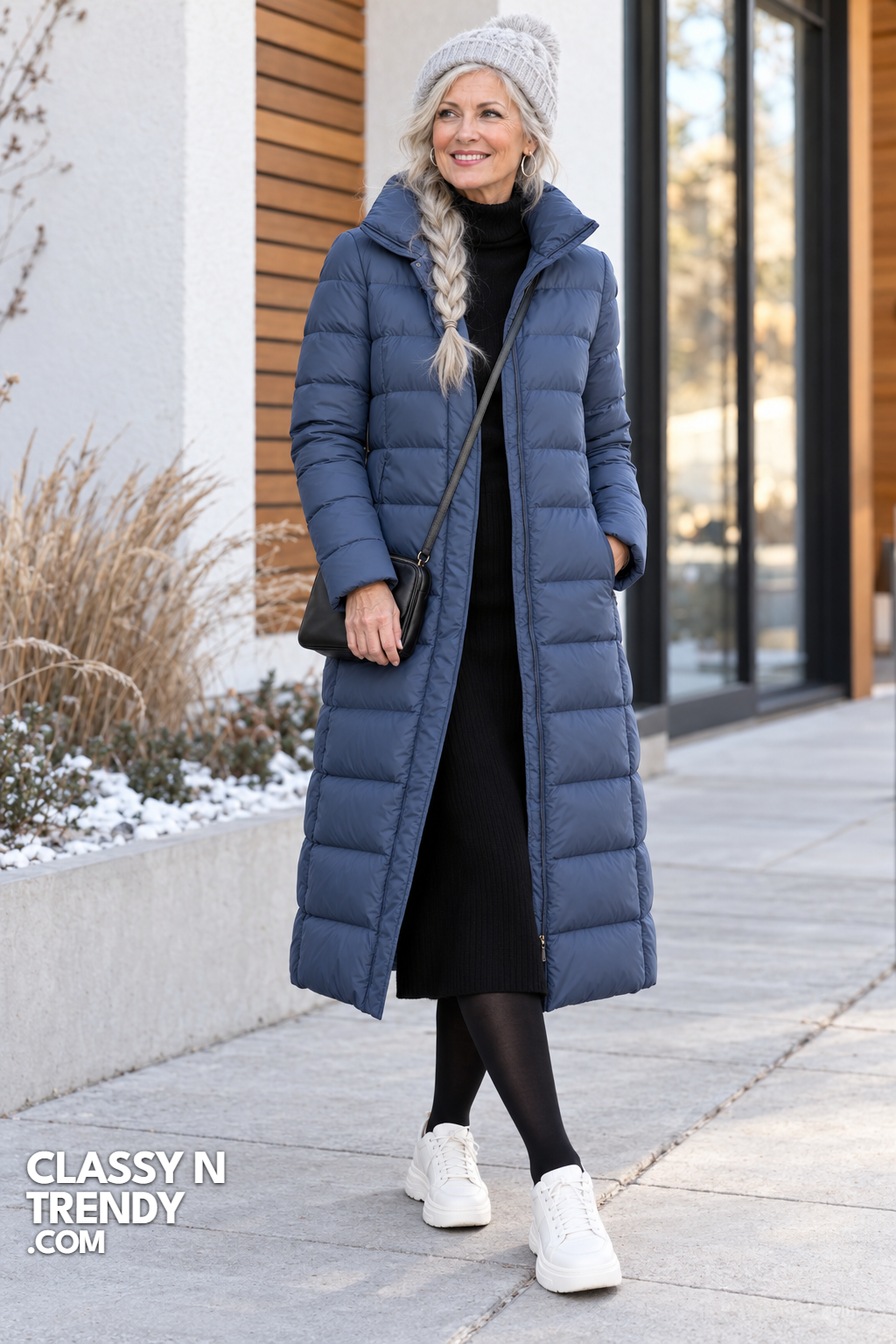 3. Slate Blue Long Puffer Coat