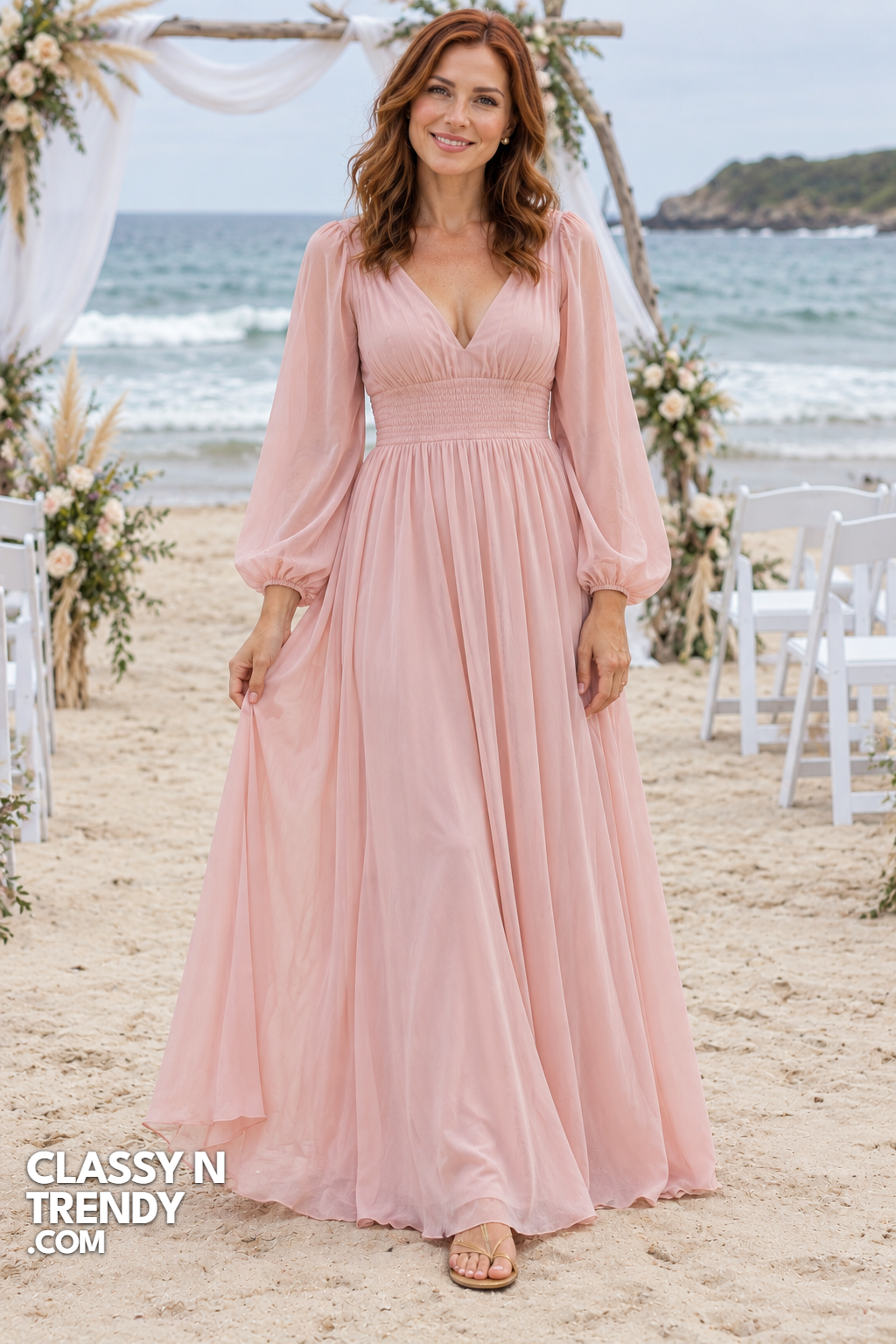 4. Blush Bishop Sleeve Maxi For The Beach