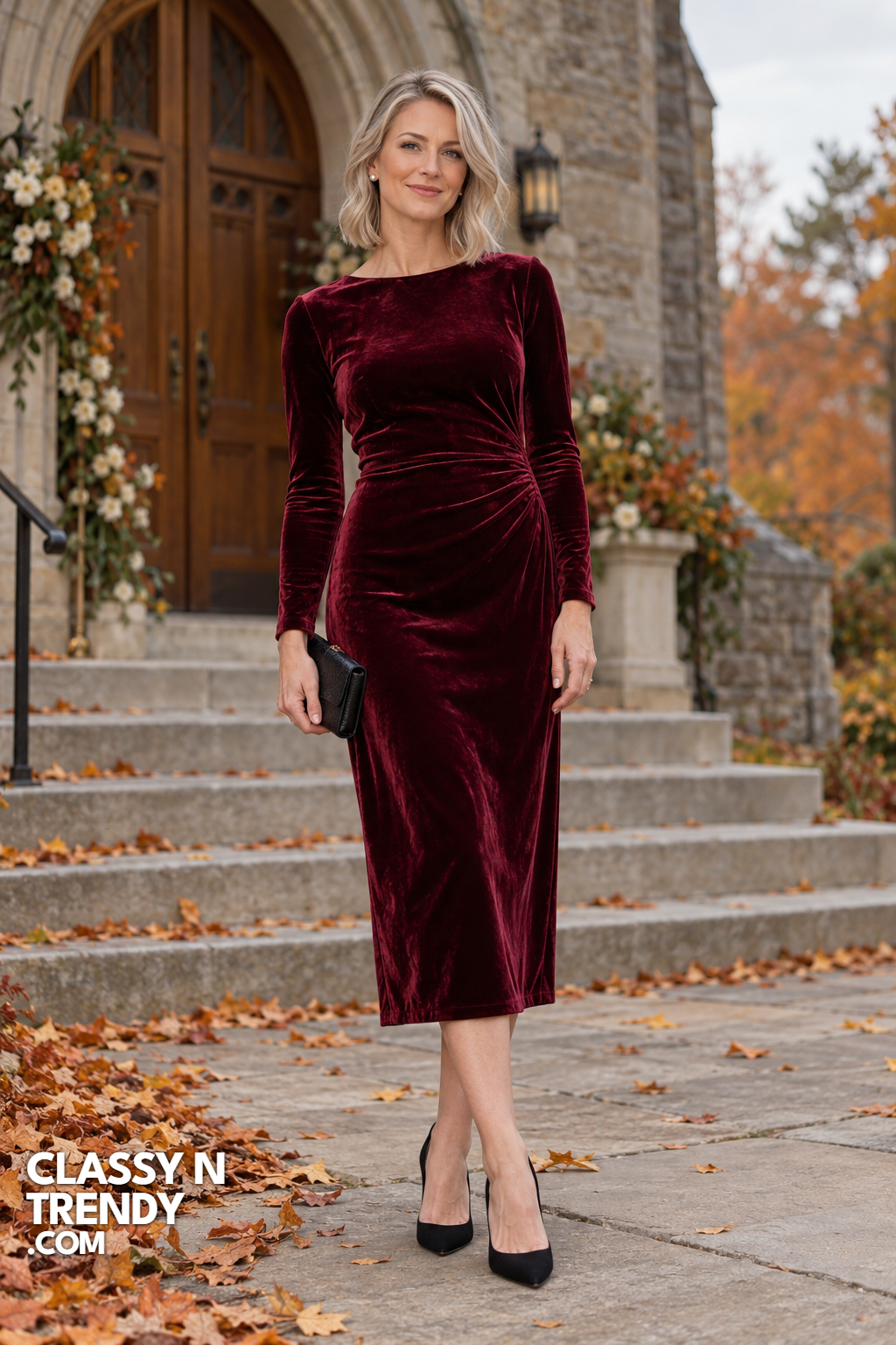 4. Burgundy Velvet Long Sleeve Midi