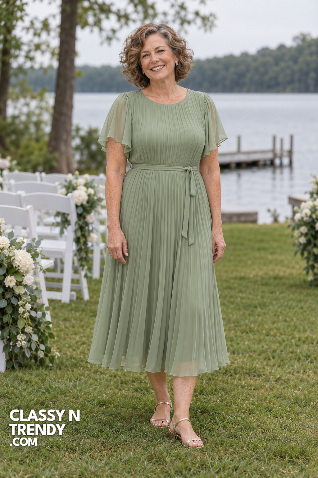 6. Sage Green Pleated Midi Dress