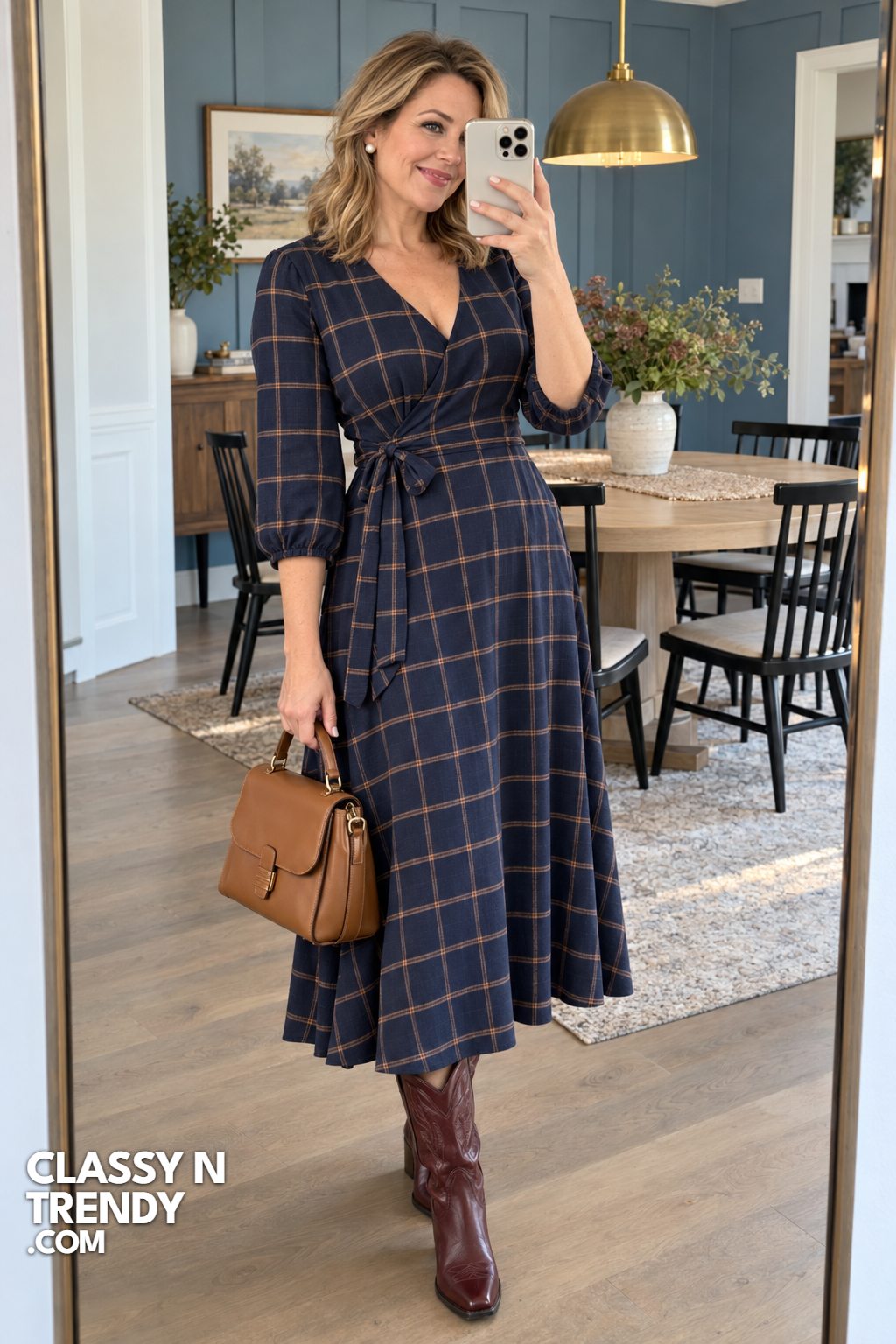 6. Windowpane Wrap Midi Dress