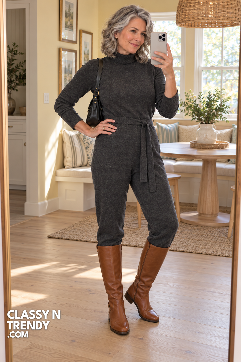 7. Charcoal Knit Turtleneck Jumpsuit
