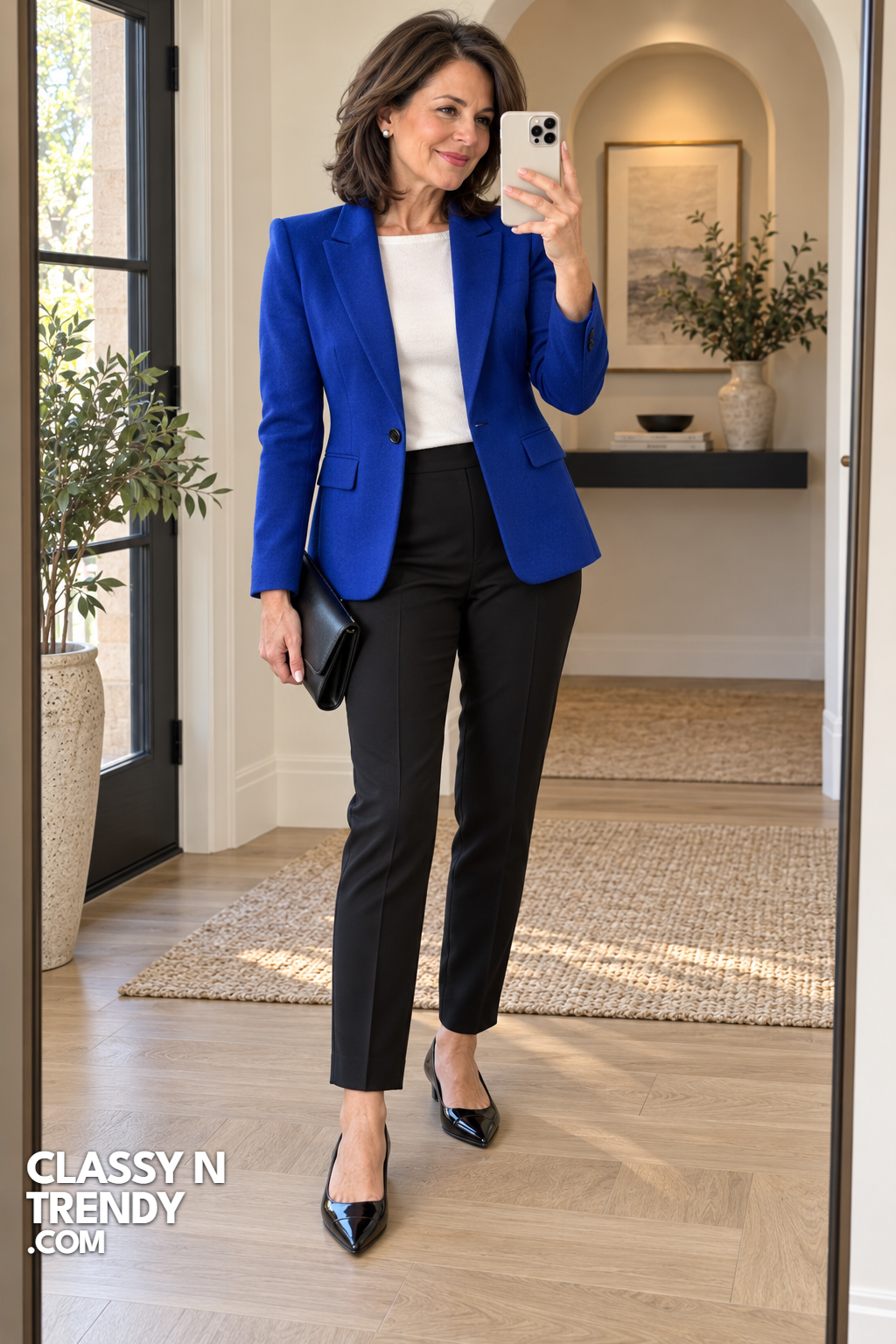 7. Cobalt Blazer and Black Trousers