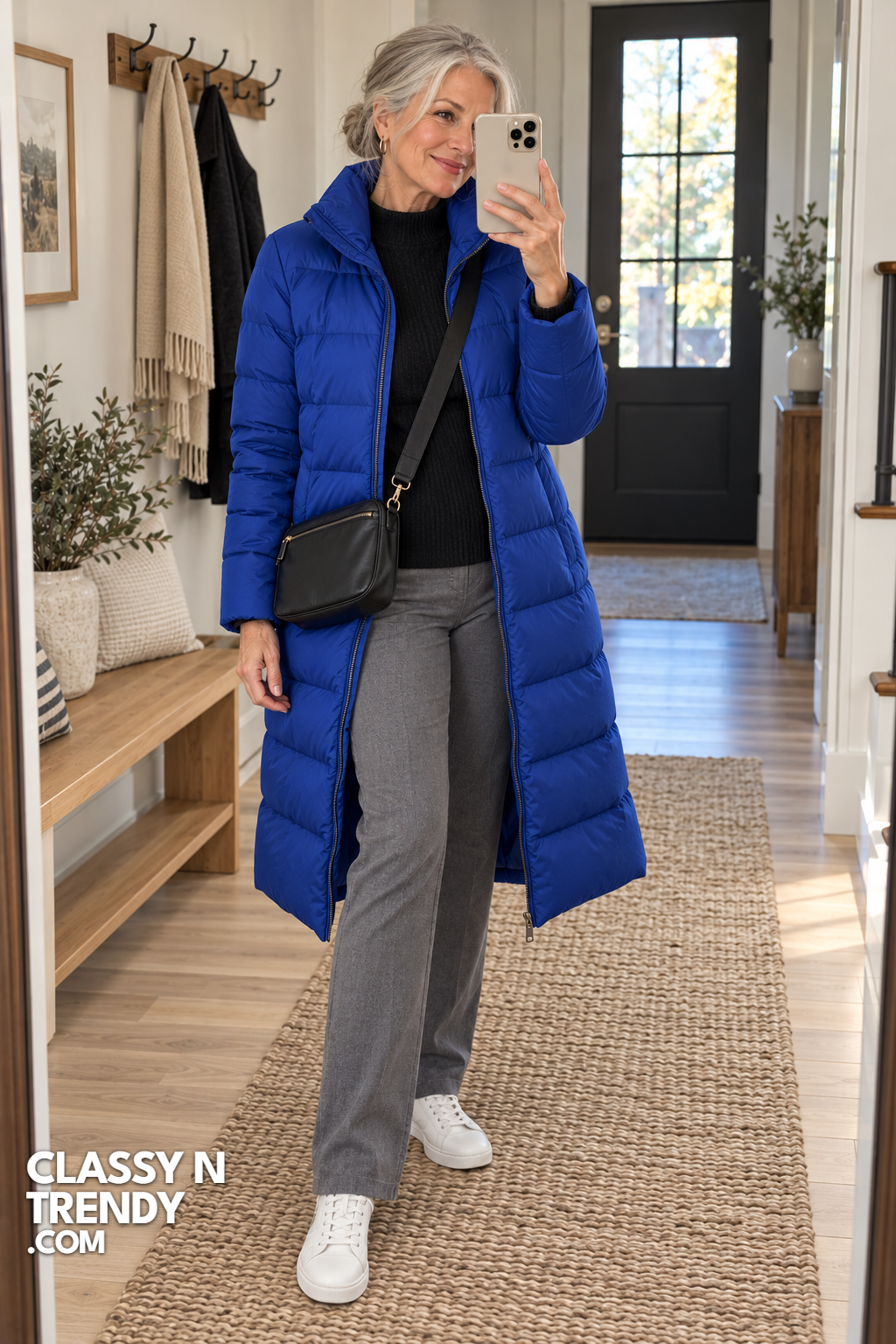 7. Cobalt Puffer Coat for Travel Days