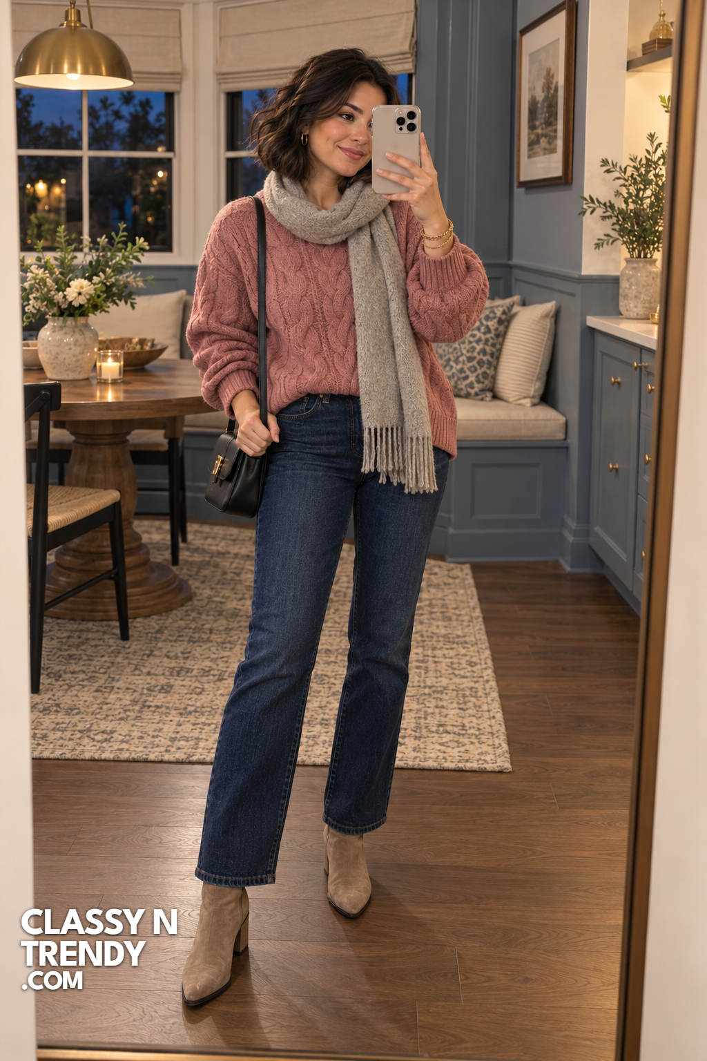 7. Dusty Rose Cable-Knit Sweater