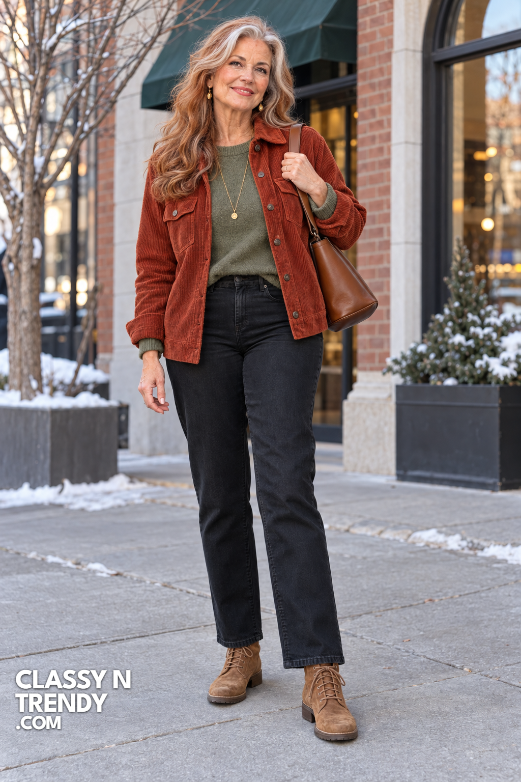 7. Rust Corduroy Jacket and Jeans