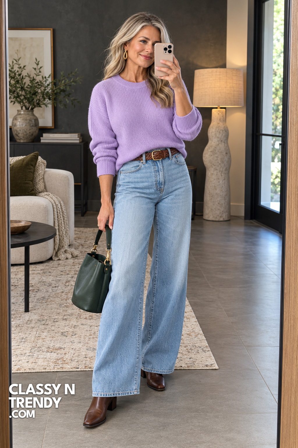 8. Light Wash Jeans and Lilac Knit