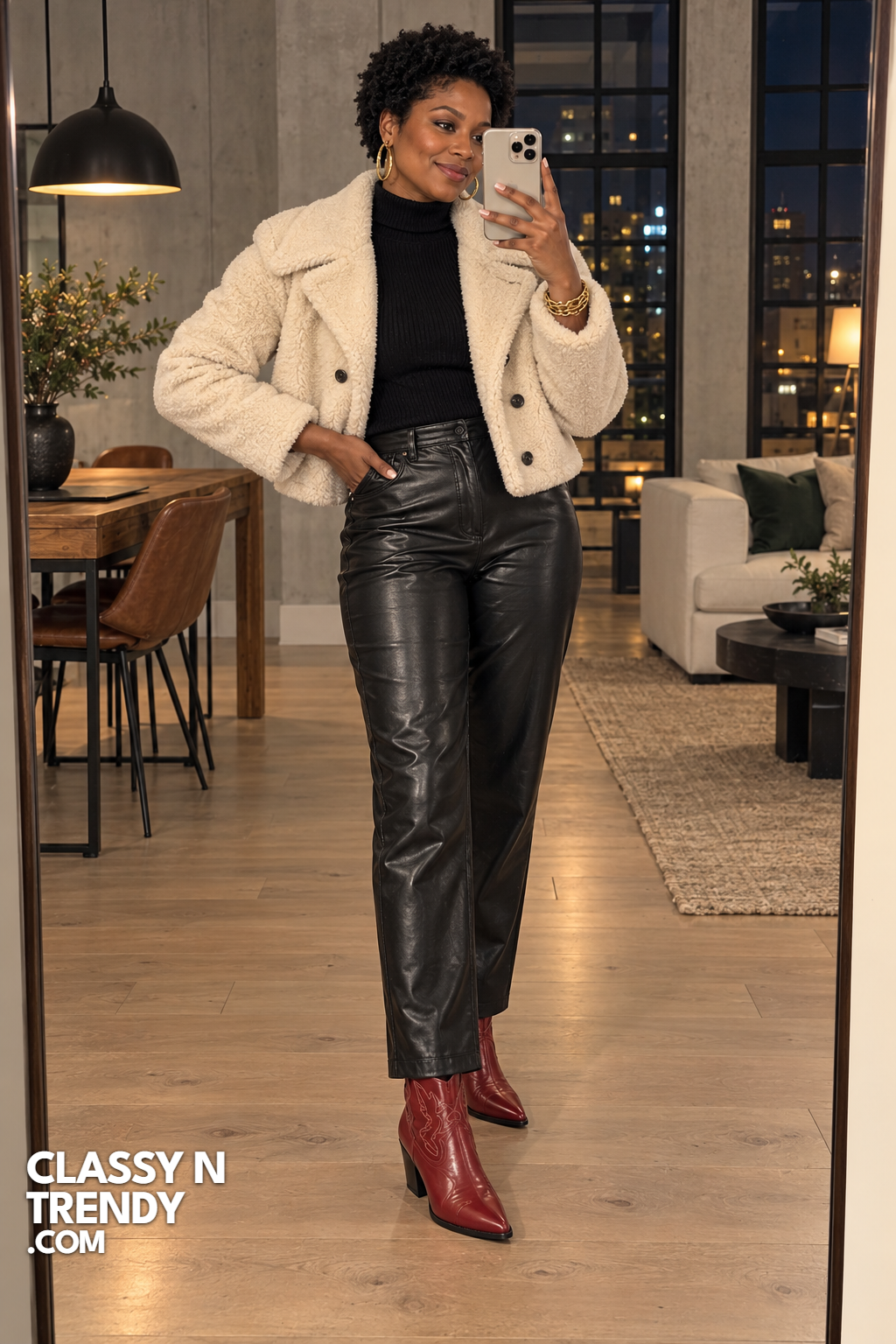 8. Shearling Jacket and Leather Pants