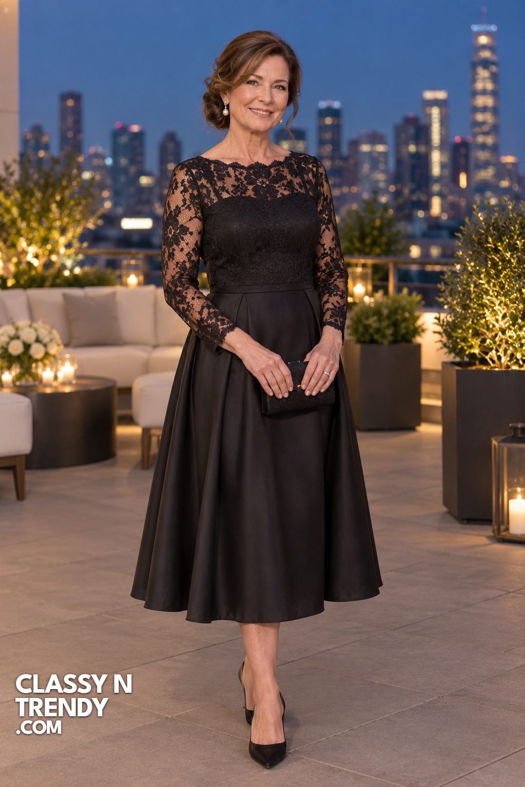 9. Black Lace Overlay Midi Dress