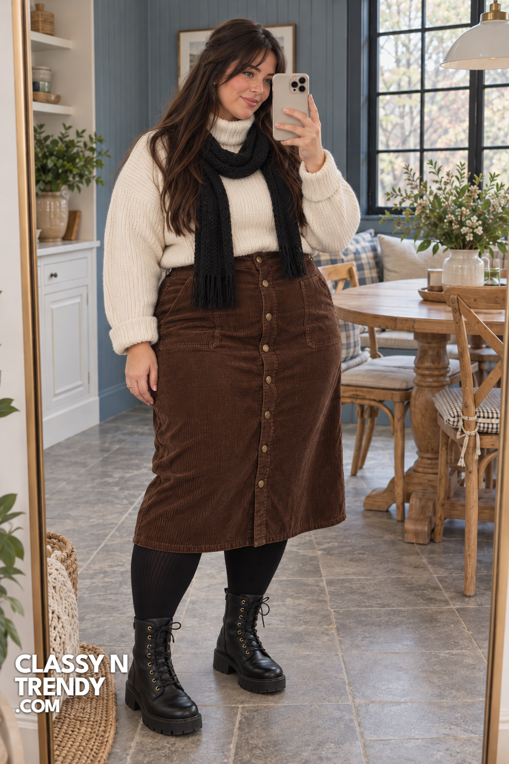 9. Corduroy Midi Skirt and Turtleneck