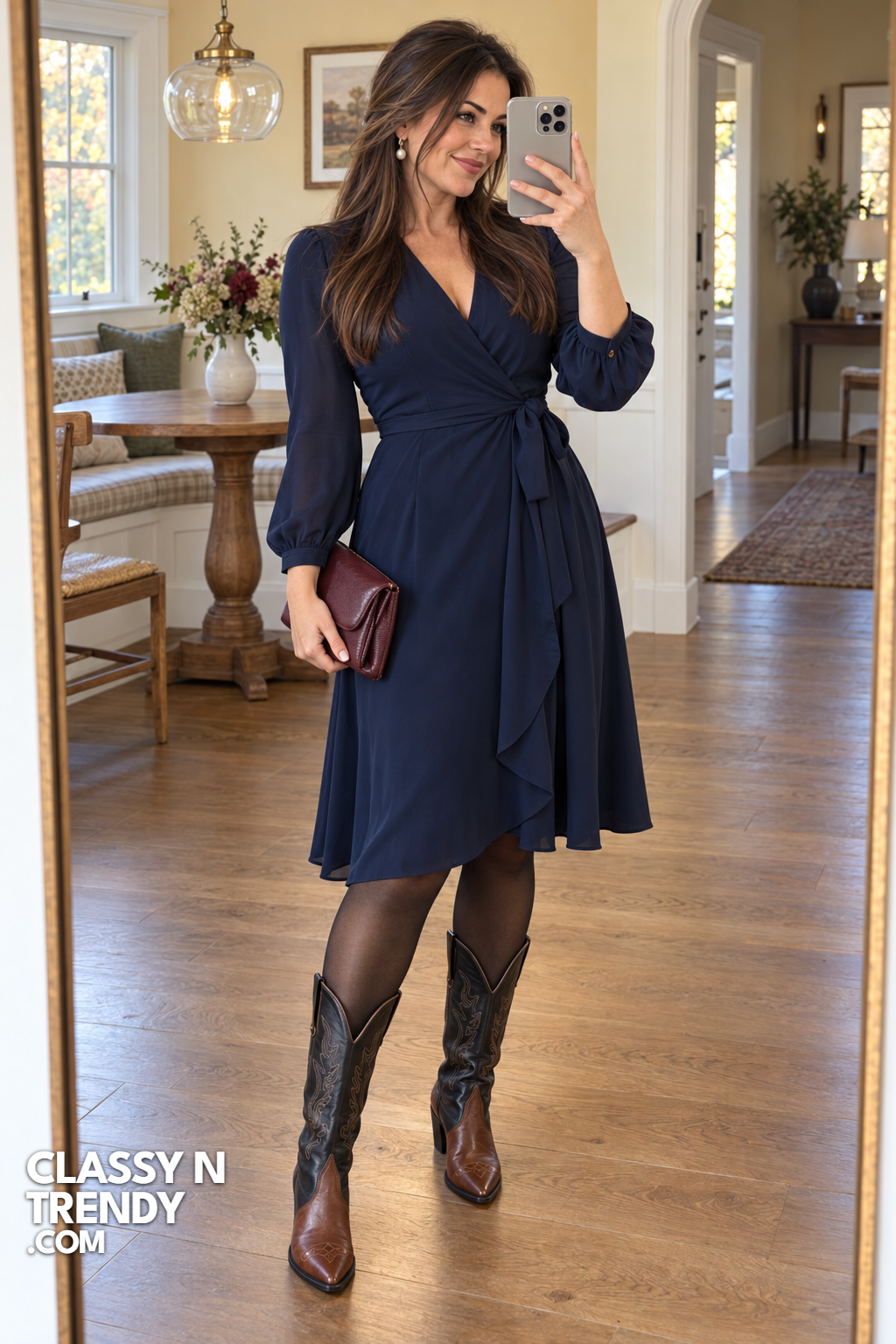 9. Navy Wrap Dress for Fall Weddings