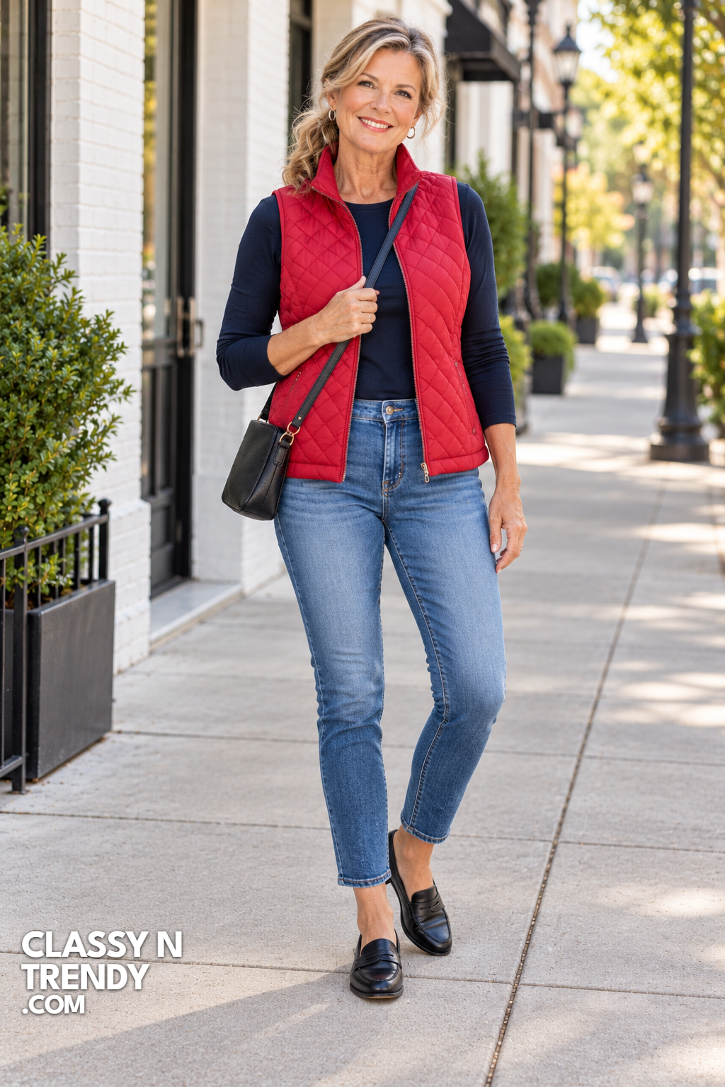 9. Red Vest and Slim Jeans